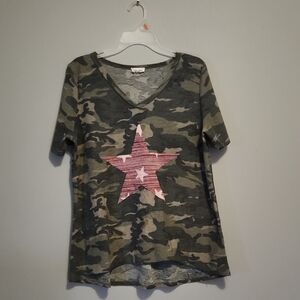 BiBi Camouflage Star Tee - Green and Pink